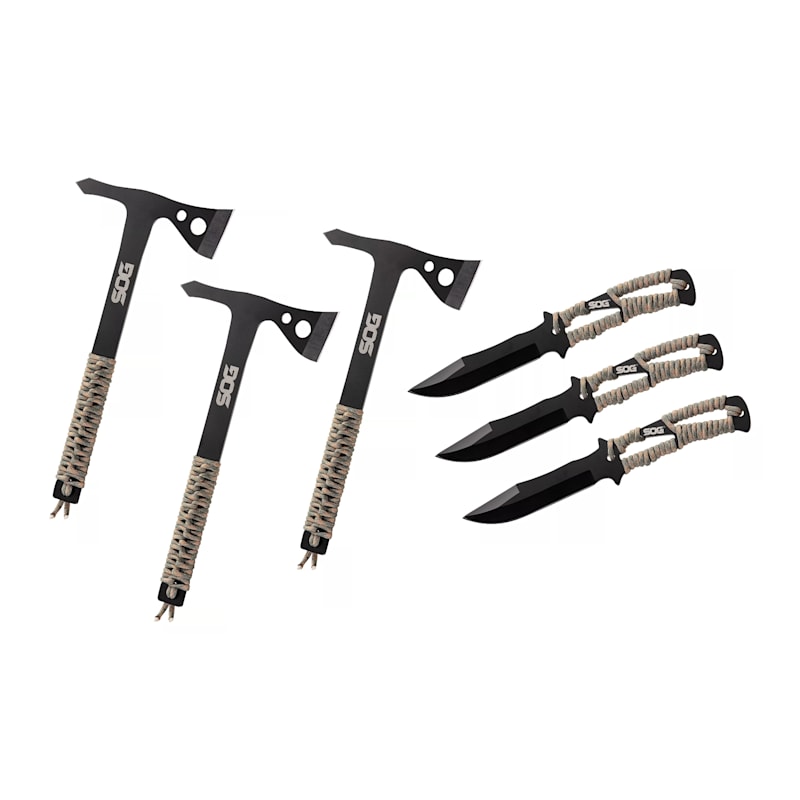 SOG Throwing Knives, Throwing Hawks and Sheaths Kit