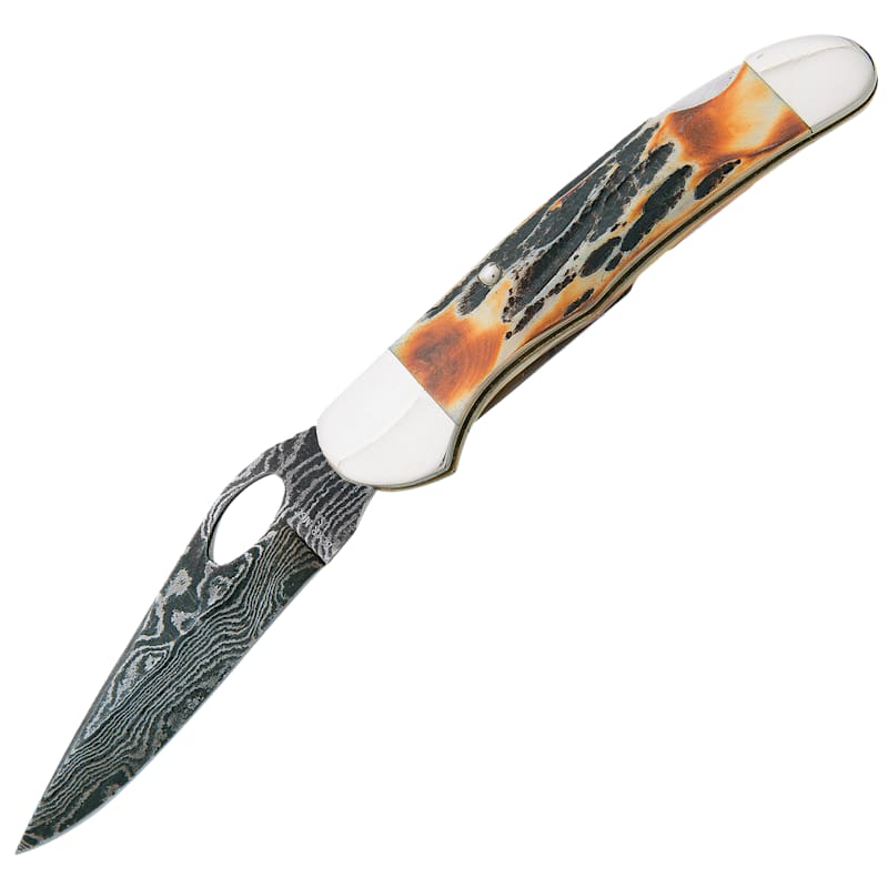 Bear & Son Cutlery Damascus Cowhand Folding Knife