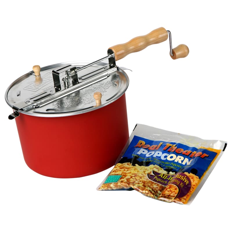 Wabash Valley Farms Whirley-Pop Stovetop Popcorn Popper with Real Theater All-Inclusive Popping Kit