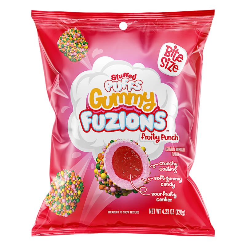 Stuffed Puffs Sour Fruity Punch Gummy Fuzions Filled Marshmallow Bites