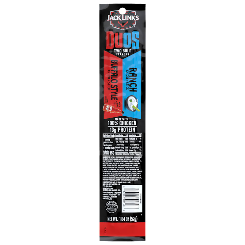 Jack Link's Buffalo Style and Ranch Duos Chicken Sticks