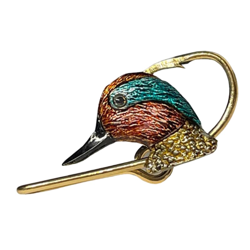 Hookits Green-Winged Teal Head Fishing Hook Hat Pin Clip