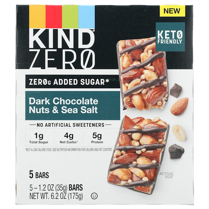 KIND ZERO Dark Chocolate Nuts and Sea Salt Snack Bar