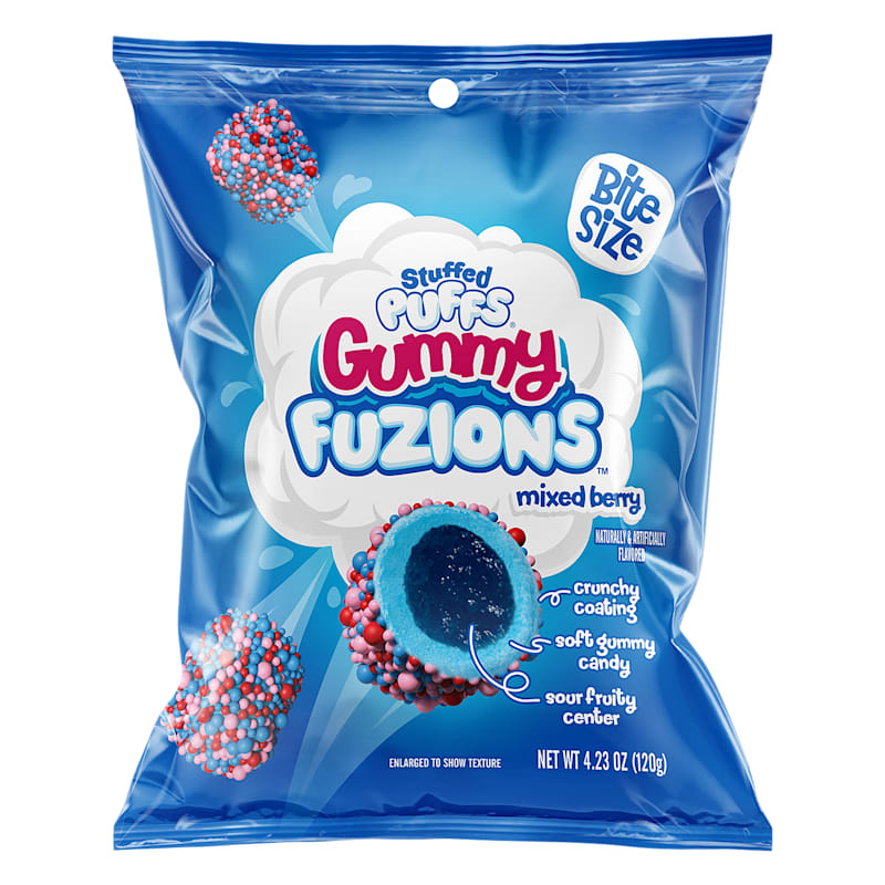 Stuffed Puffs Sour Mixed Berry Gummy Fuzions Filled Marshmallow Bites
