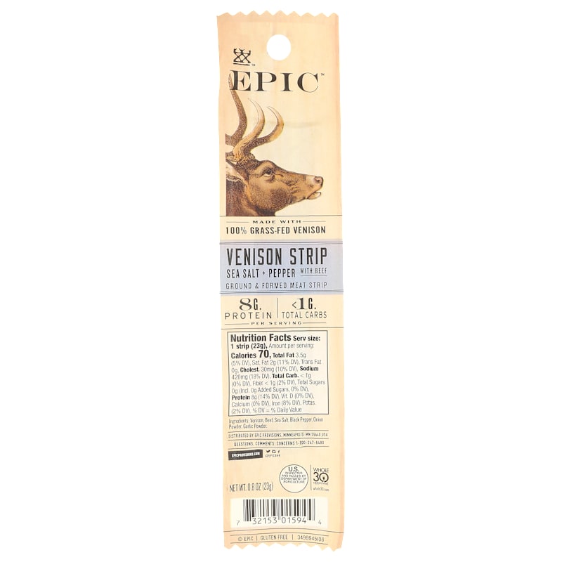 Epic Sea Salt and Pepper Venison Jerky Strip