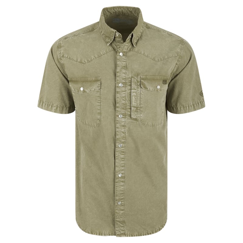 Drake Waterfowl Cinco Ranch Western Acid-Wash Short-Sleeve Button-Down Shirt