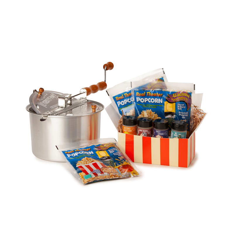 Wabash Valley Farms Silver Aluminum Whirley Pop Popcorn and Seasoning Sampler Starter Box