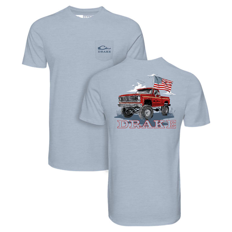 Drake Waterfowl Americana Flag Truck Short-Sleeve Pocket T-Shirt