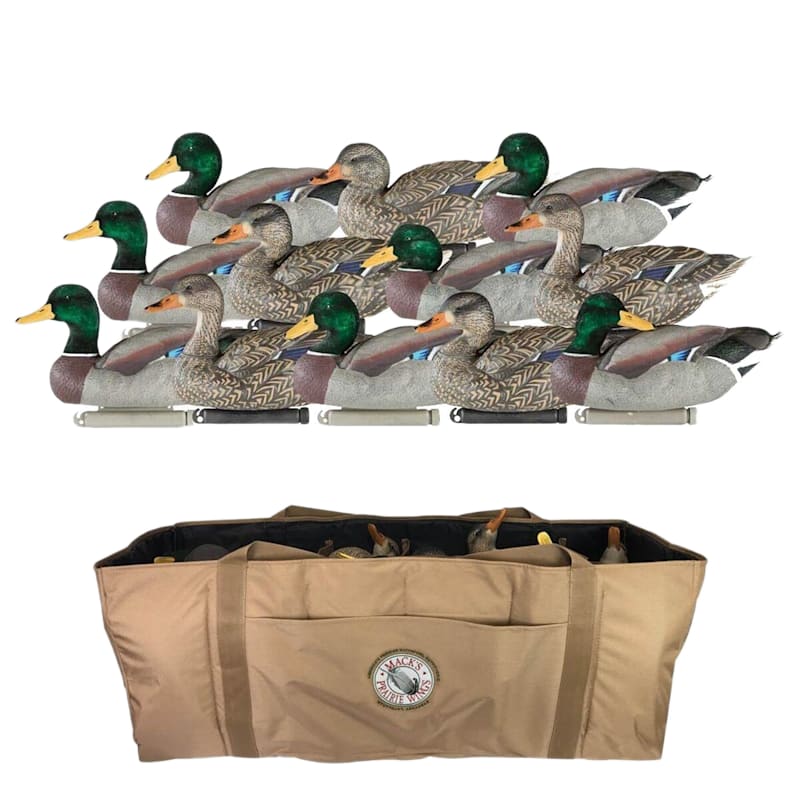 Dakota X-treme Flocked Head Mallard Duck Decoys 12-Pack With Deluxe 12 Slot Bag