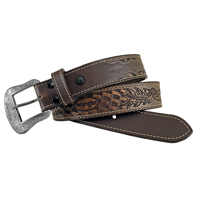 Wrangler Acorn, Leaf, and Basket Weave Embossed Western Belt