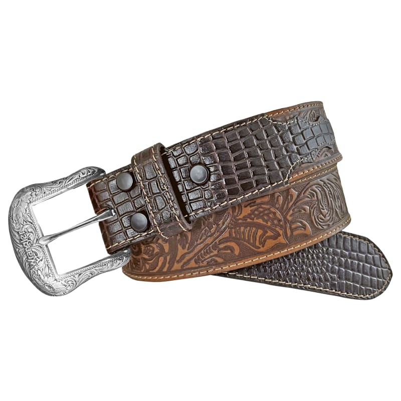 Wrangler Floral Embossed with Crocodile Print Tab Western Belt