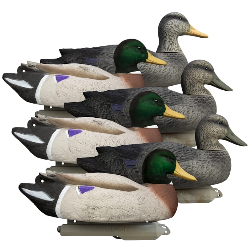 Higdon Battleship Power's Foam-Filled Duck Decoy 6-Pack - 3 Mallard Drakes Flocked Heads & 3 Black Duck