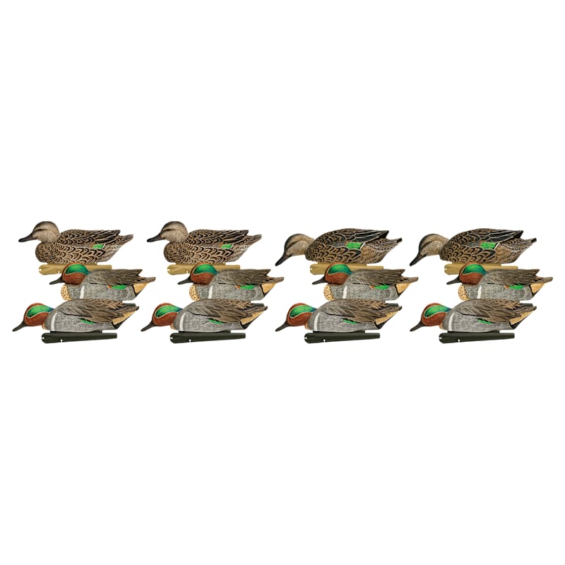 Avian-X Green-Winged Teal Duck Decoys 12-Pack with 36" Texas Rigs