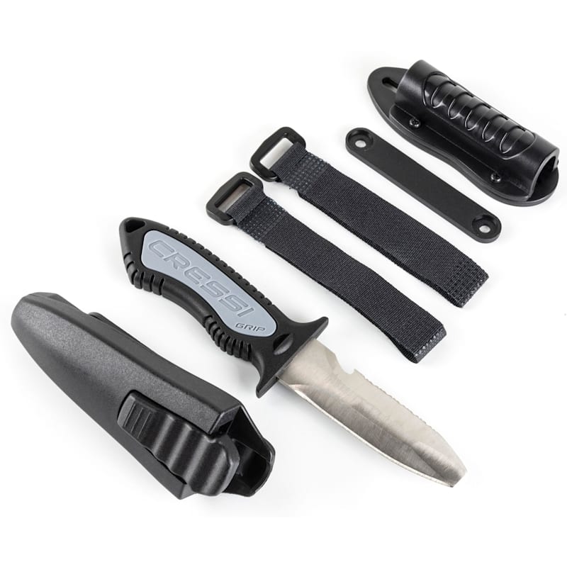 Cressi Grip Blunt Diving Knife for Scuba, Snorkeling, and Spearfishing with Sheath and BCD Holder