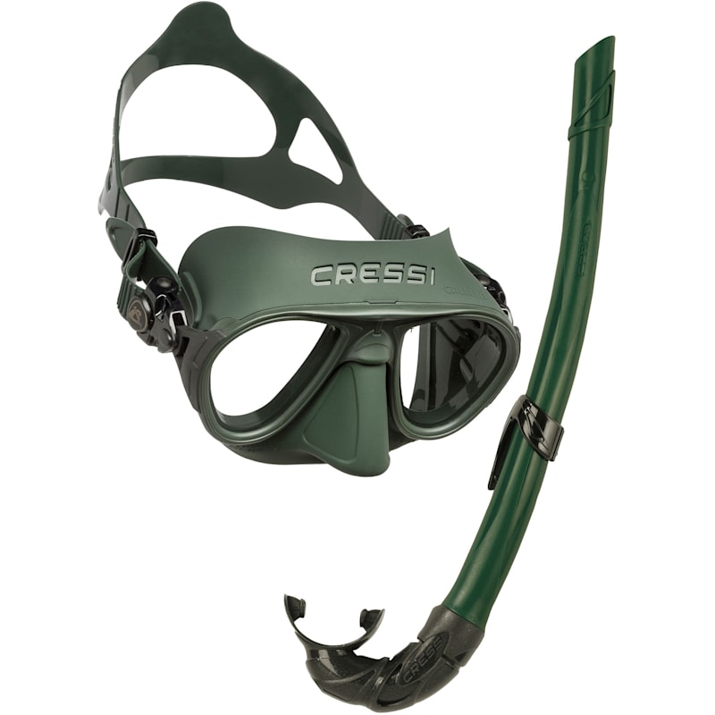 Cressi Calibro & Corsica Anti-Fog, Low-Volume Scuba and Free Diving Mask and Foldable Snorkel Set Combo