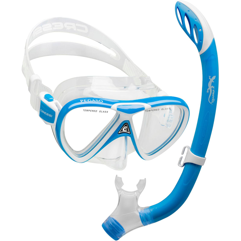 Cressi Pegaso & Iguana Snorkeling Mask and Semi-Dry Snorkel Set Combo for Kids