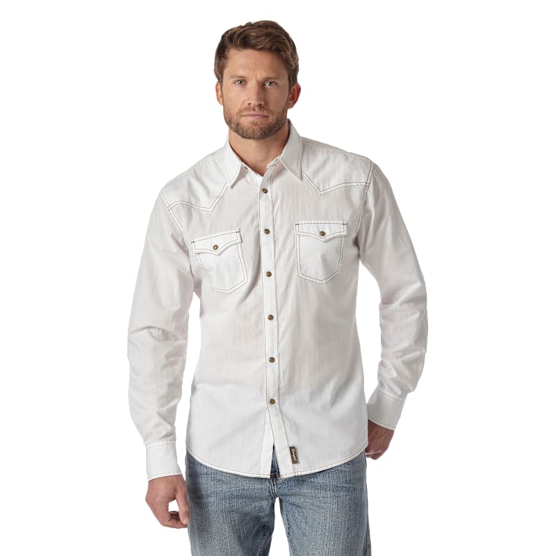 Wrangler Retro Long-Sleeve Western Snap Solid Dobby Shirt for Men