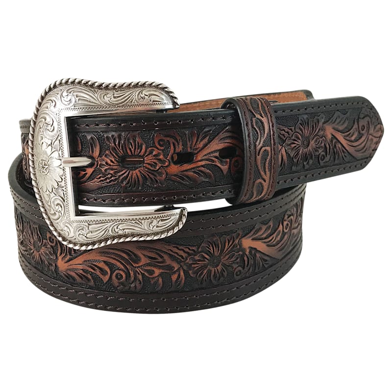 Roper Tapered Handtooled Floral Genuine Leather Belt for Men