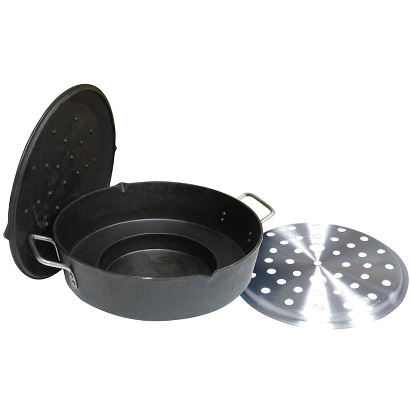 King Kooker 9-Qt. Pre-Seasoned Cast-Iron Unique Deep Fryer Dutch Oven with Steam Plate