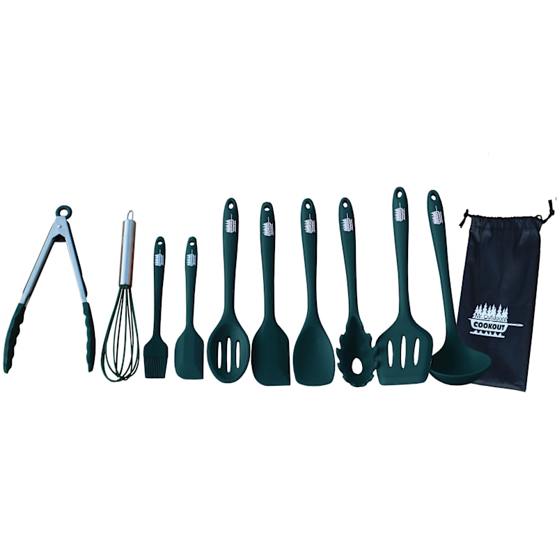 Mr. Outdoors Cookout 10-Piece Silicone-Coated Utensil Set with Carry Bag