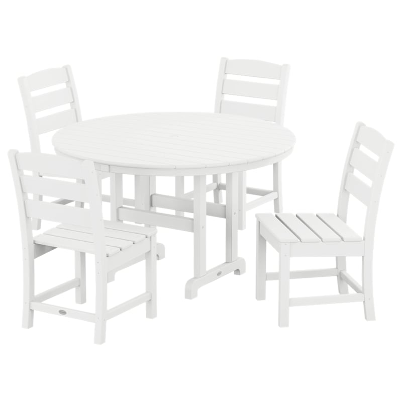 POLYWOOD Lakeside 5-Piece Round Farmhouse Side Chair Dining Set