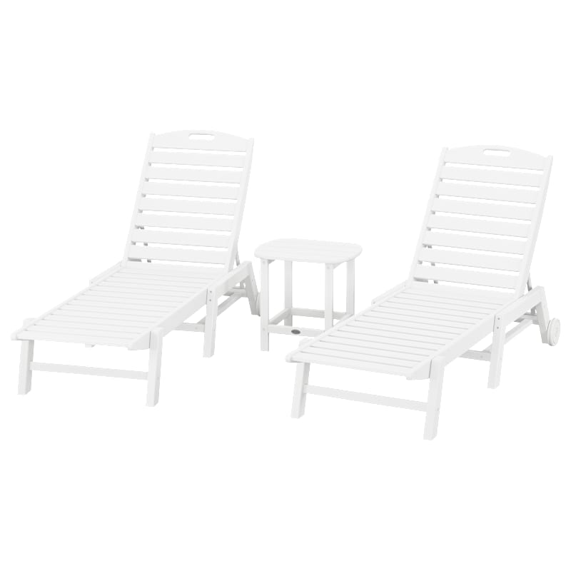 POLYWOOD Nautical 3-Piece Chaise Lounge with Wheels Set with South Beach Side Table