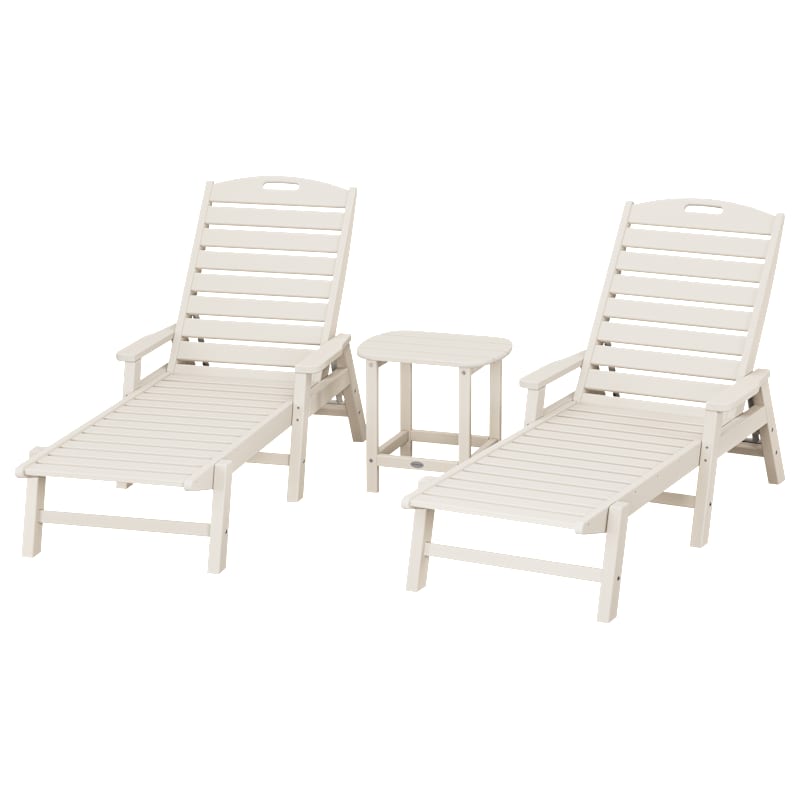POLYWOOD Nautical 3-Piece Chaise Lounge with Arms Set with South Beach Side Table