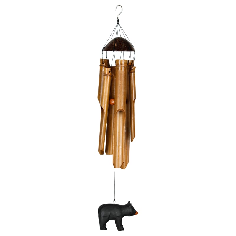 Woodstock Chimes Half-Coconut Bamboo Chime with Bear Wind Catcher