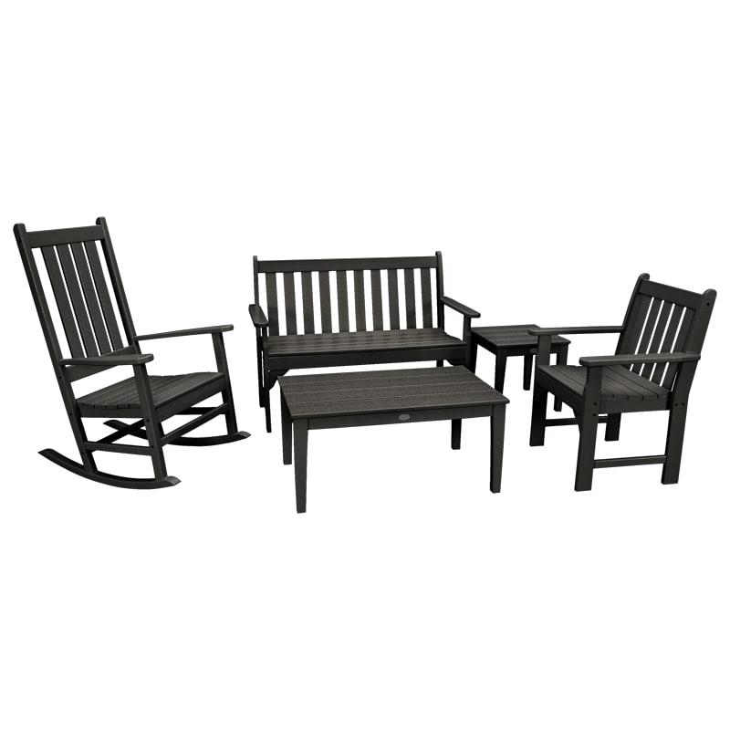 POLYWOOD Vineyard 5-Piece Bench and Rocking Chair Set
