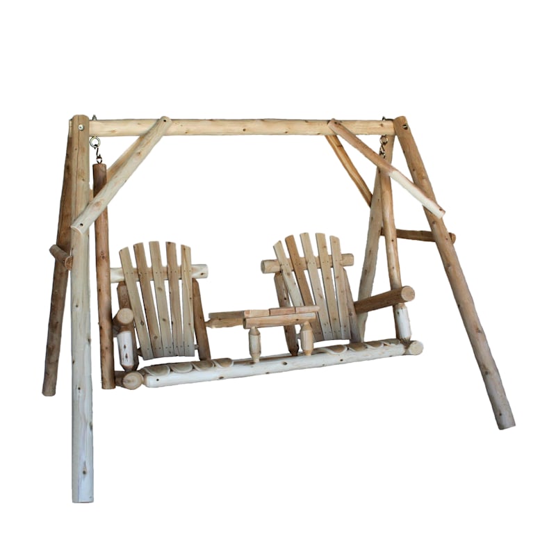 Lakeland Mills Cedar Log Tete-a-Tete Swing with A-Frame