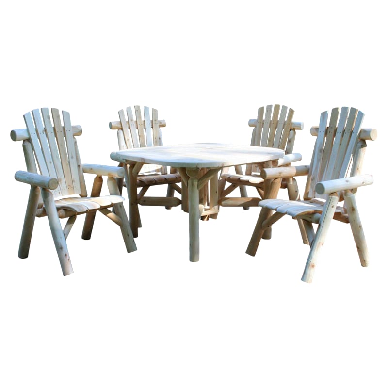 Lakeland Mills Cedar Log 47" Roundabout Table and 4 Chair Outdoor Dining Set