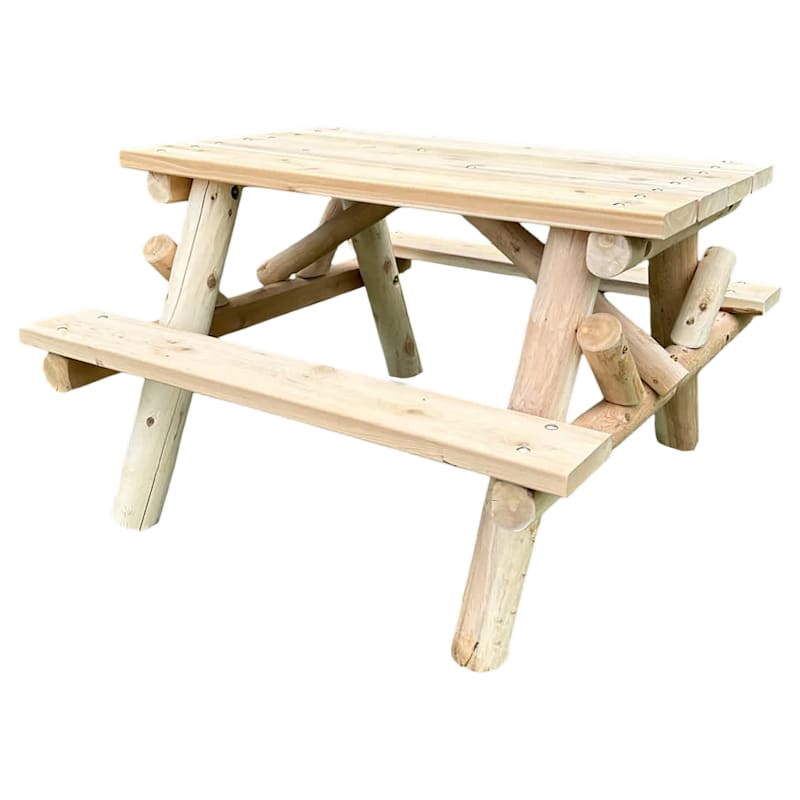 Lakeland Mills Cedar Log 4' Picnic Table with Attached Benches
