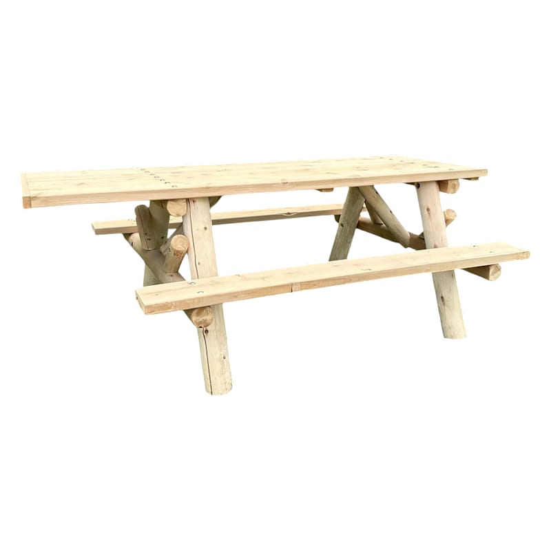 Lakeland Mills 6' ADA Cedar Log Picnic Table with Attached Benches