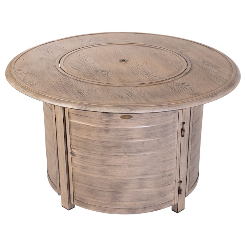 Fire Sense Thatcher Aluminum Round Liquid Propane Gas Fire Pit in Driftwood