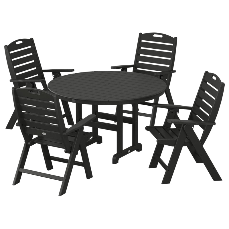 POLYWOOD Nautical Folding Chair 5-Piece Round Farmhouse Dining Set