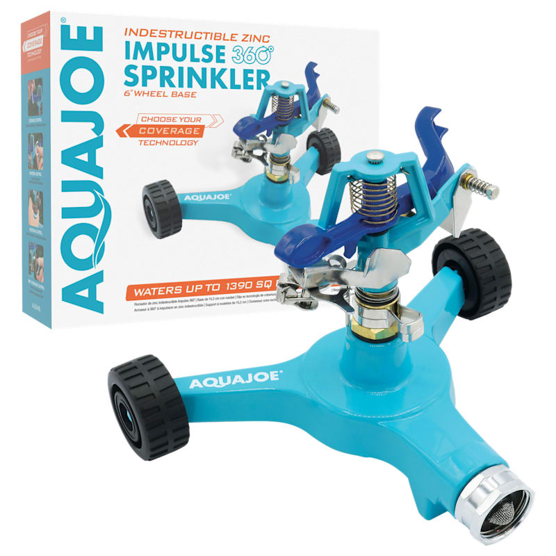 Aqua Joe Indestructible Series Metal Impulse Sprinkler with Wheeled 6'' Base