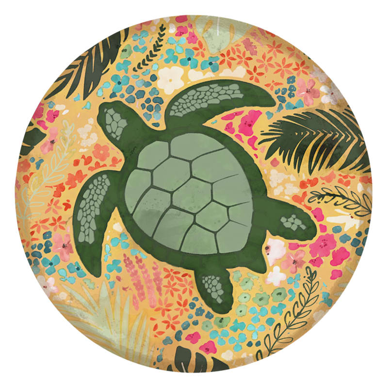 Sincere Surroundings Floral Turtle Art Round Magnet