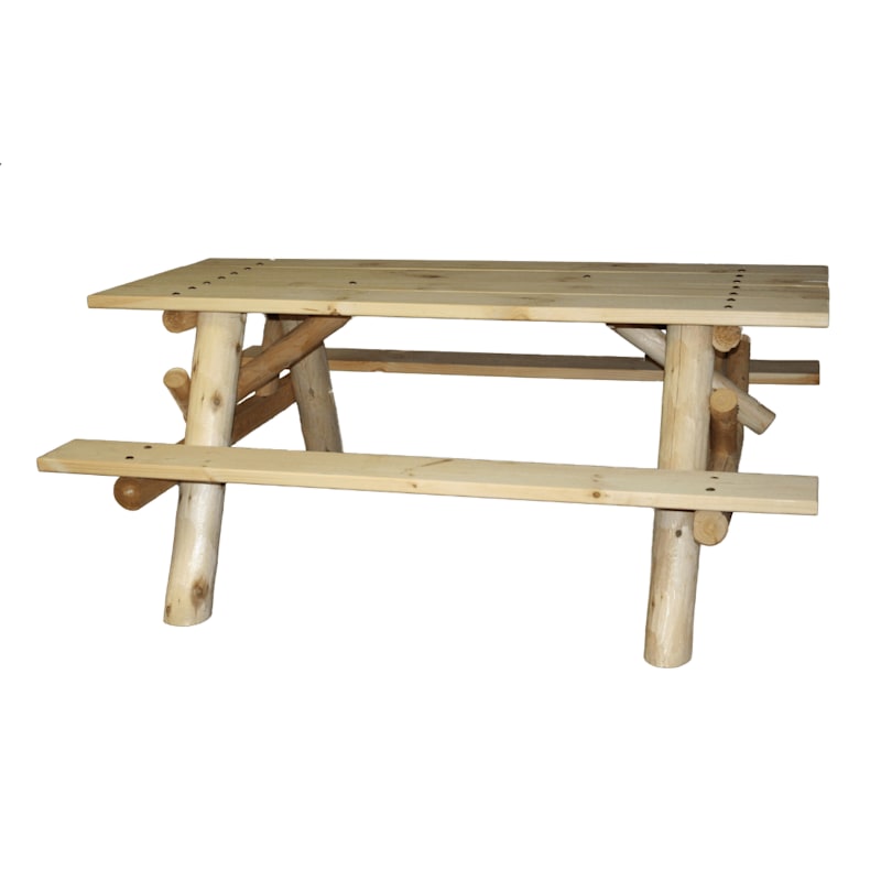 Lakeland Mills 6' Cedar Log Picnic Table with Attached Benches