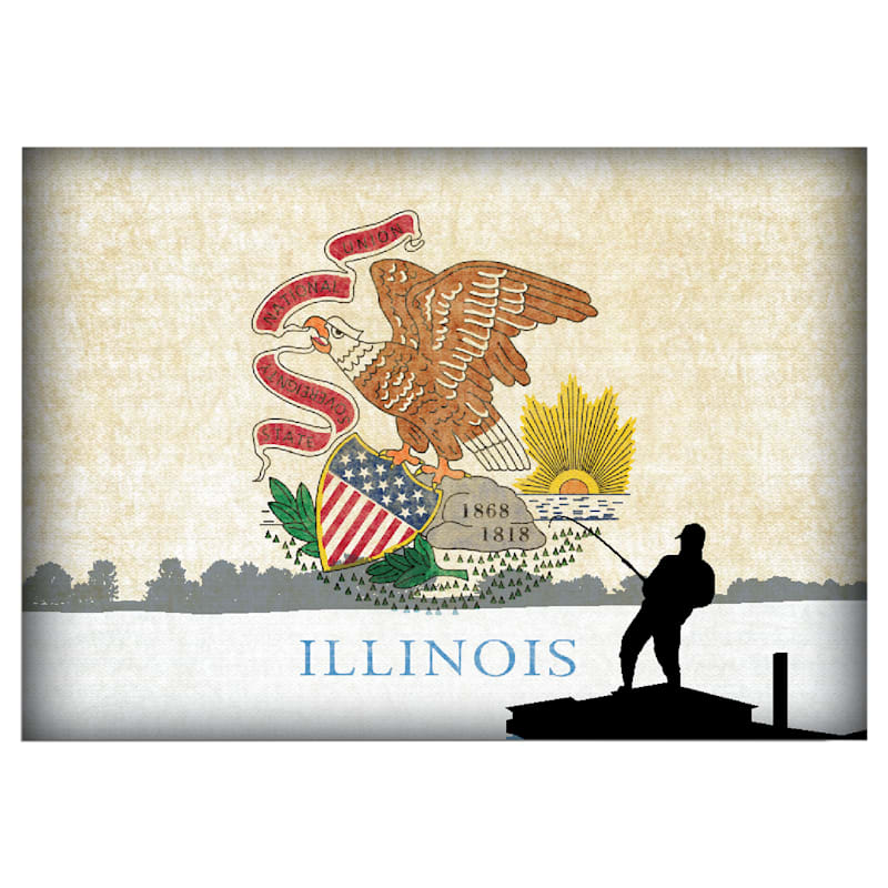 Illinois Fishing-Themed State Flag Souvenir Magnet