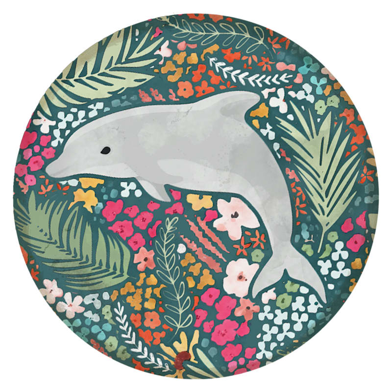 Sincere Surroundings Floral Dolphin Art Round Magnet