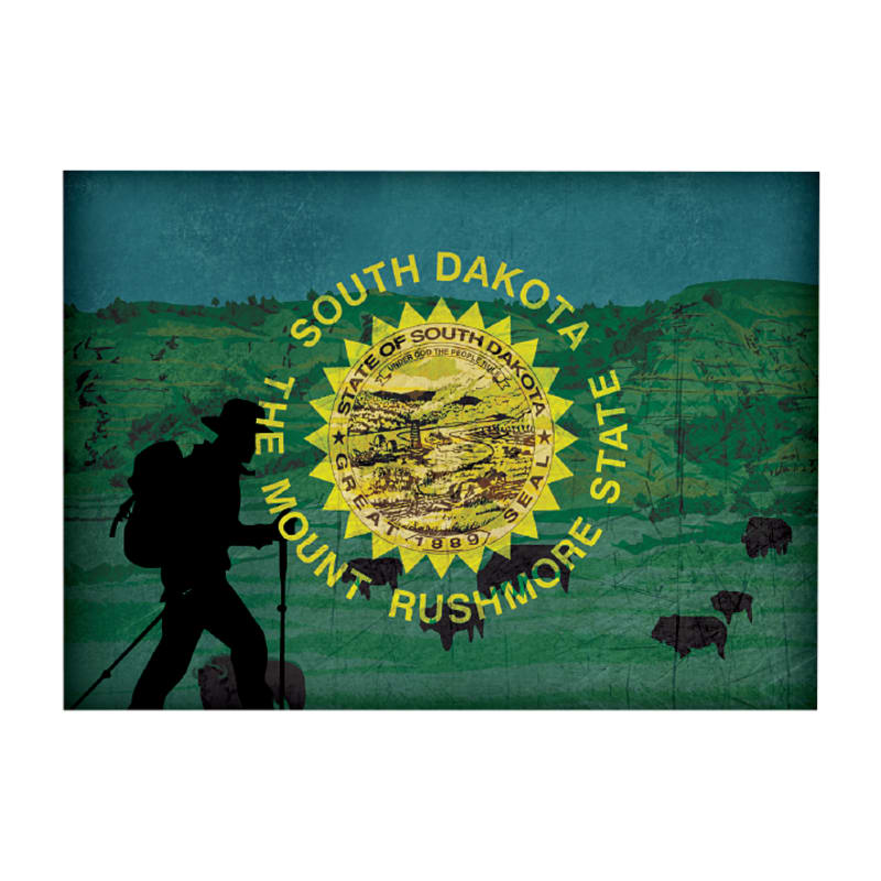 South Dakota Hiking-Themed State Flag Souvenir Magnet
