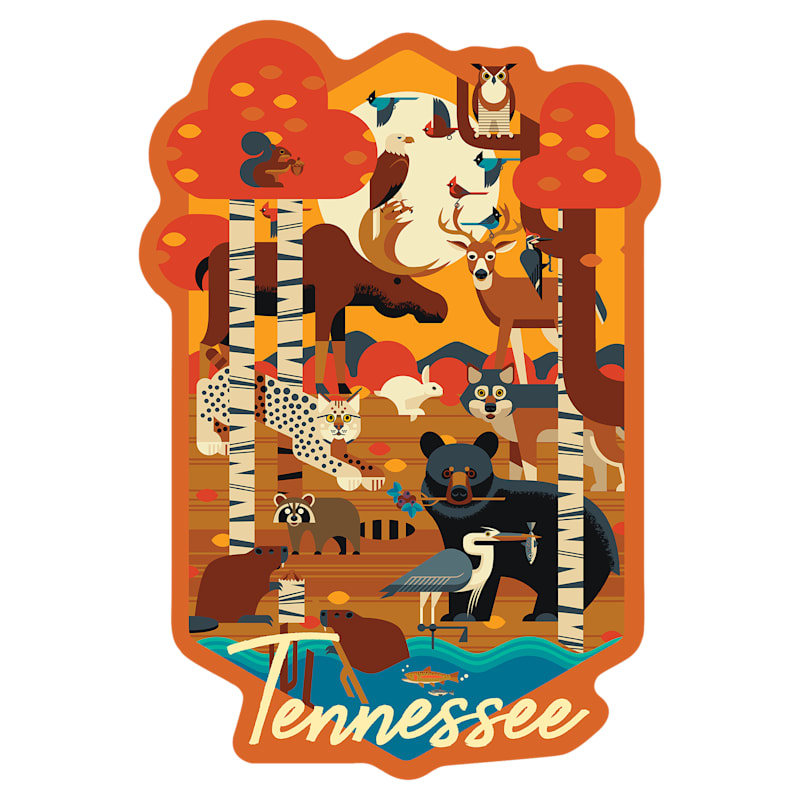 Lantern Press Tennessee Wildlife Art Deco Die-Cut Sticker