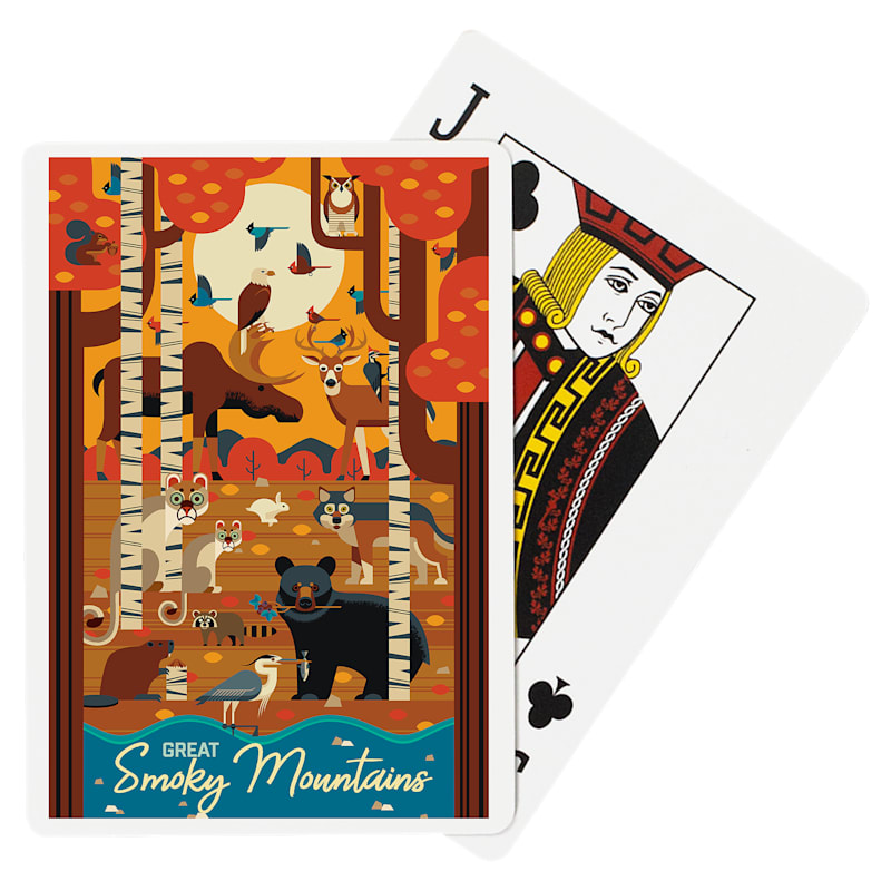 Lantern Press Great Smoky Mountains National Park Forest Art Deco Playing Cards