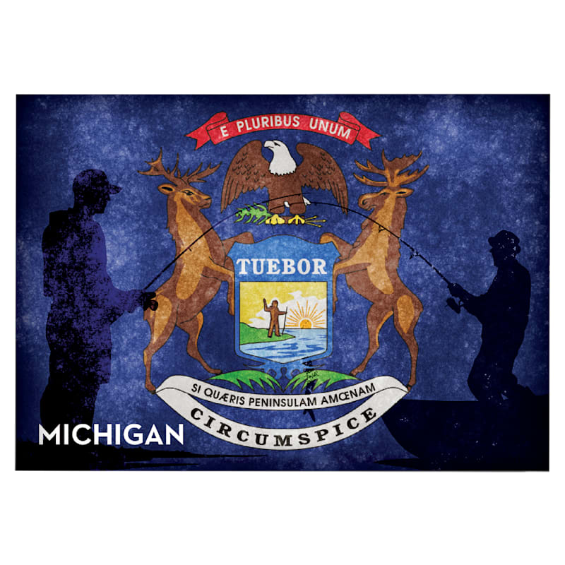 Michigan Fishing-Themed State Flag Souvenir Magnet