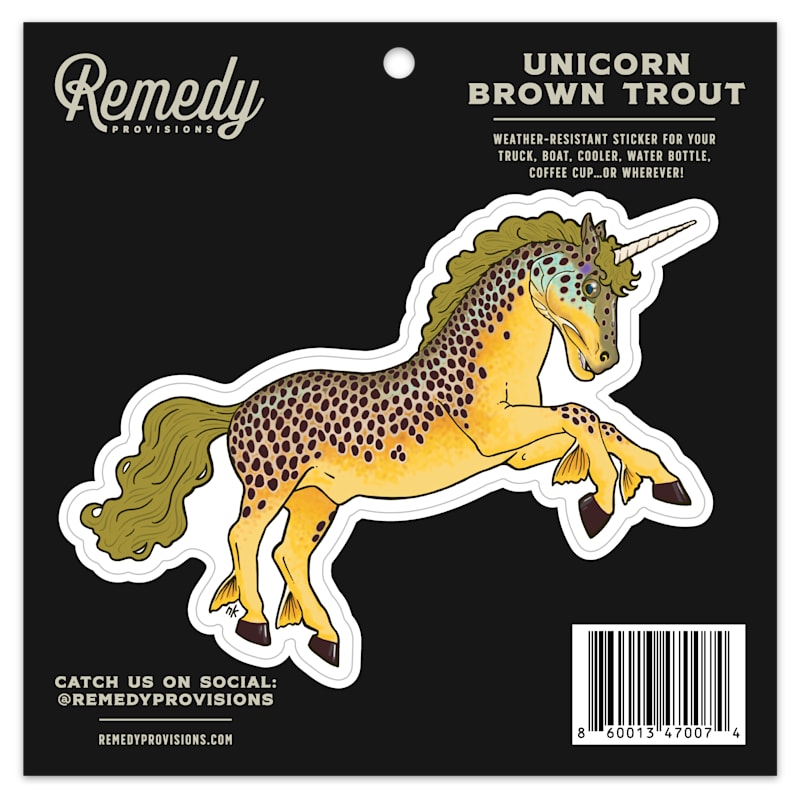 Remedy Provisions Unicorn Brown Trout Sticker