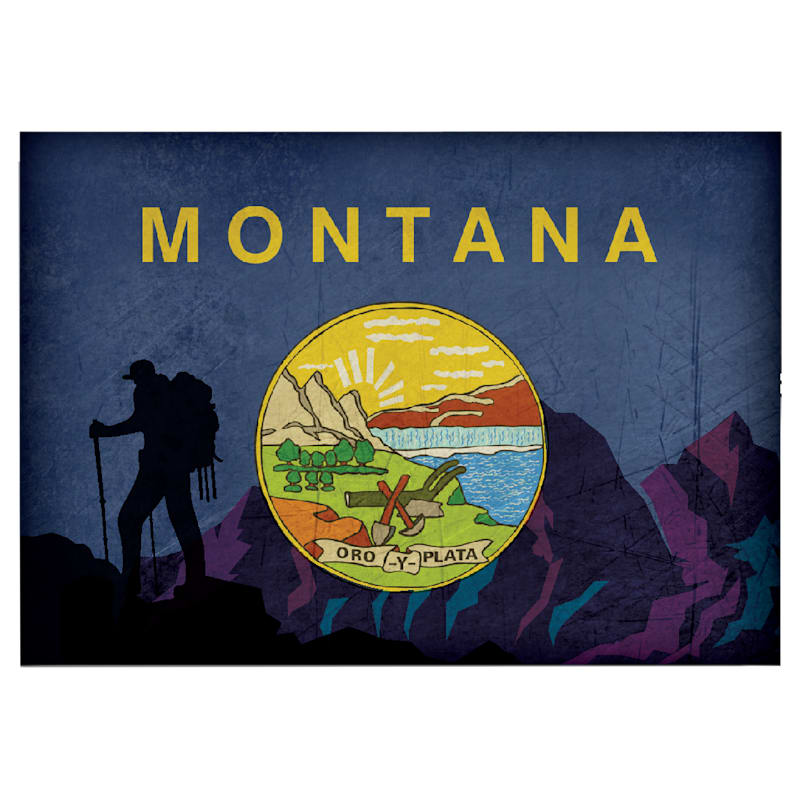Montana Hiking-Themed State Flag Souvenir Magnet