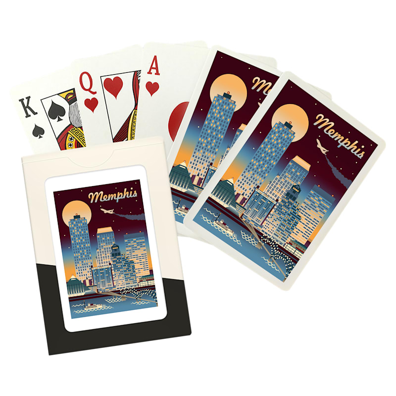 Lantern Press Memphis Tennessee Retro Skyline Playing Cards