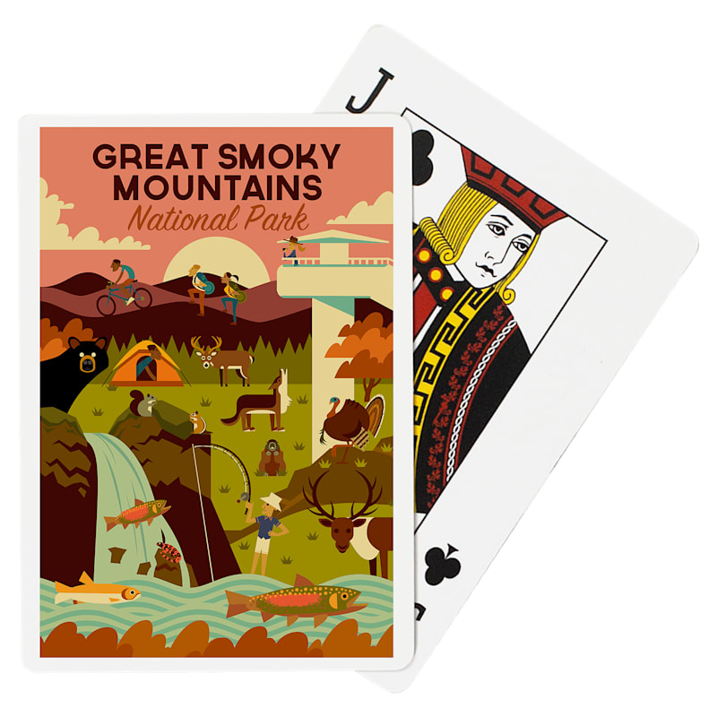 Lantern Press Great Smoky Mountains National Park Art Deco Playing Cards