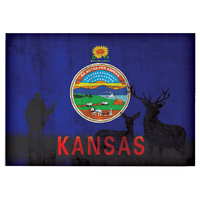 Kansas Hunting-Themed State Flag Souvenir Magnet