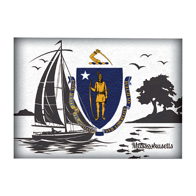 Massachusetts Fishing-Themed State Flag Souvenir Magnet